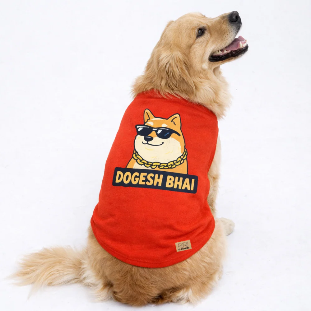15 Furries Dogesh Bhai Sleeveless T shirts for Dogs (Red) - Image 2