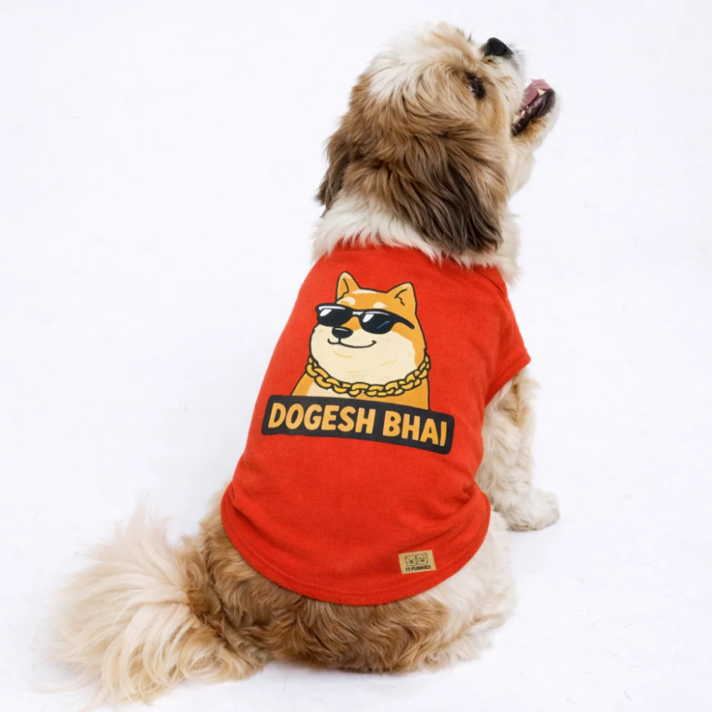 15 Furries Dogesh Bhai Sleeveless T shirts for Dogs (Red) - Image 3