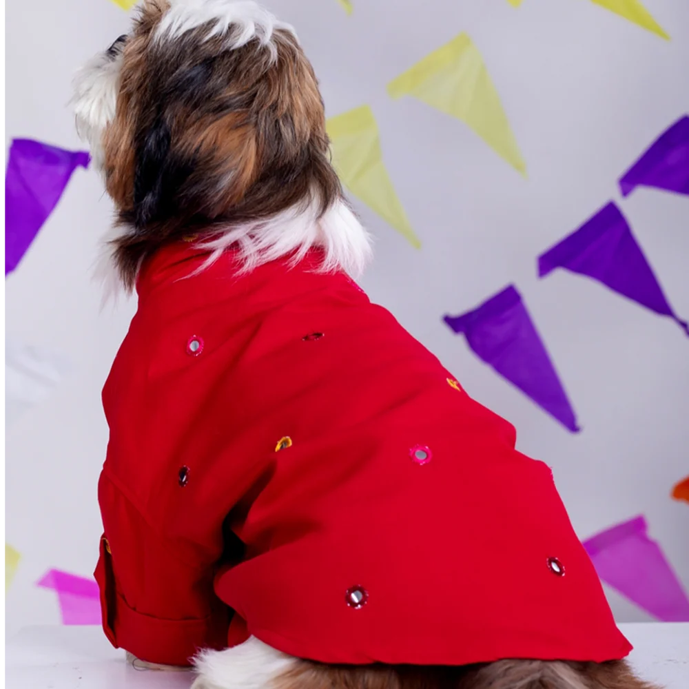 15 Furries Mirrorwork Kurta for Dogs (Electric Red) - Image 4