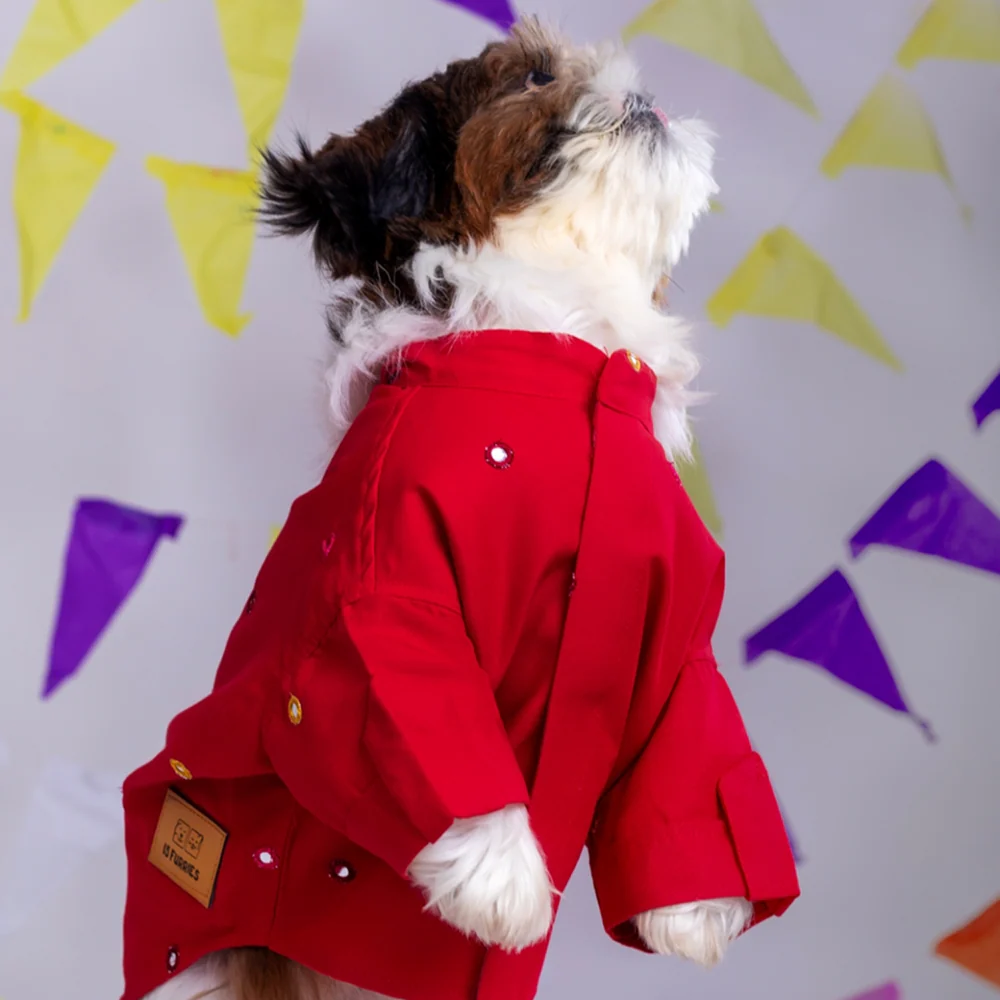 15 Furries Mirrorwork Kurta for Dogs (Electric Red) - Image 5