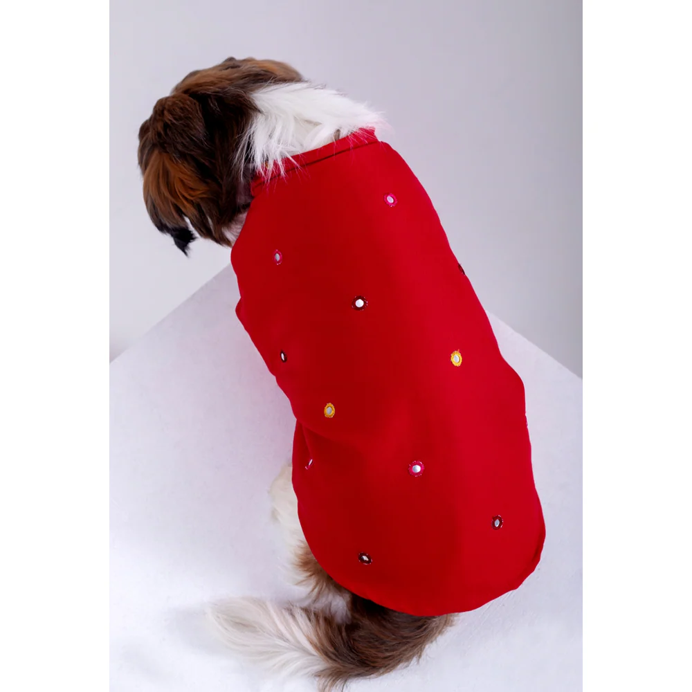 15 Furries Mirrorwork Kurta for Dogs (Electric Red) - Image 6
