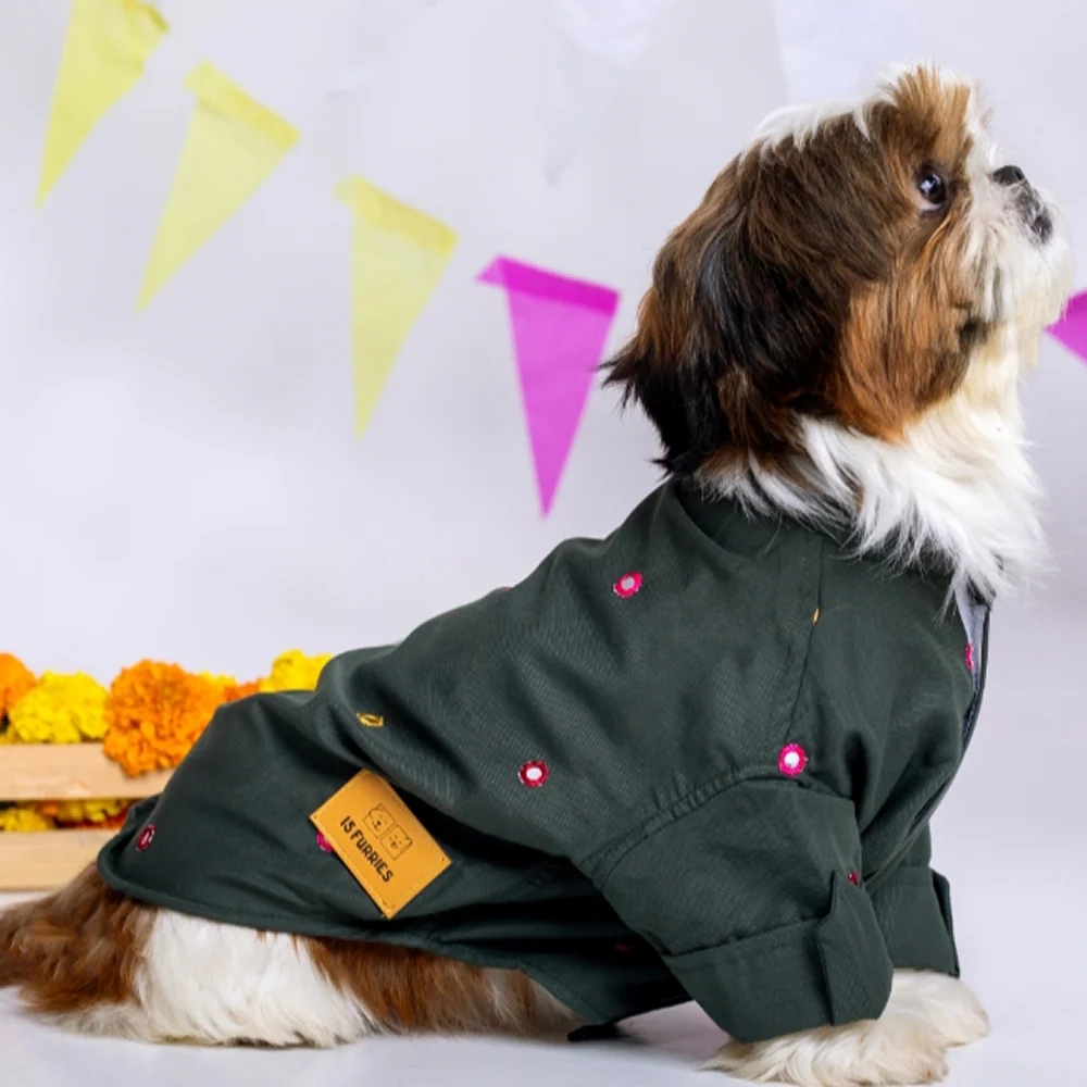 15 Furries Mirrorwork Kurta for Dogs (Hunter Green) - Image 5
