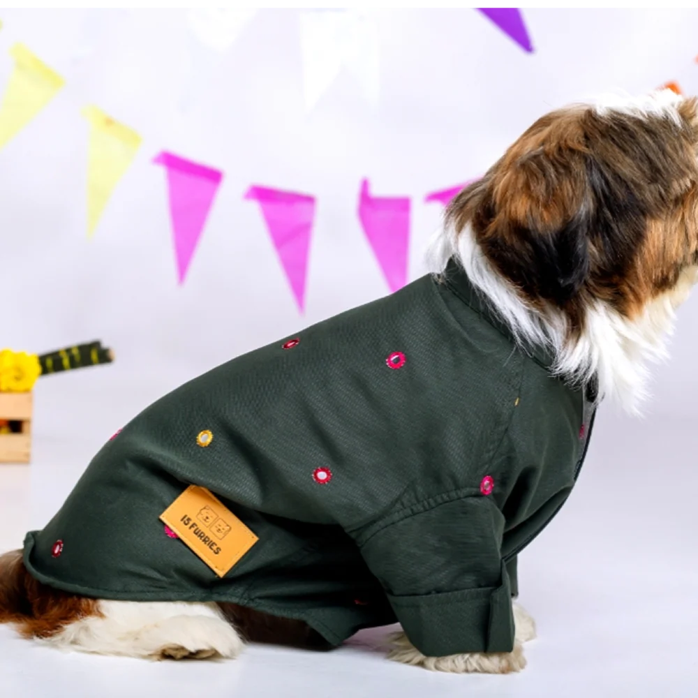 15 Furries Mirrorwork Kurta for Dogs (Hunter Green) - Image 6