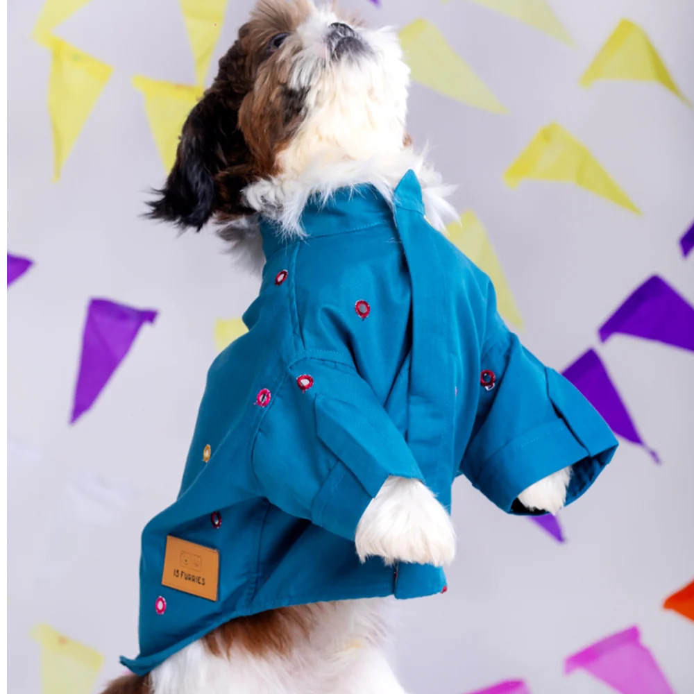 15 Furries Mirrorwork Kurta for Dogs (Teal Blue) - Image 5