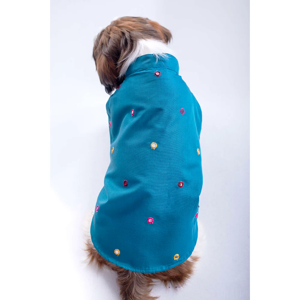 15 Furries Mirrorwork Kurta for Dogs (Teal Blue) - Image 6