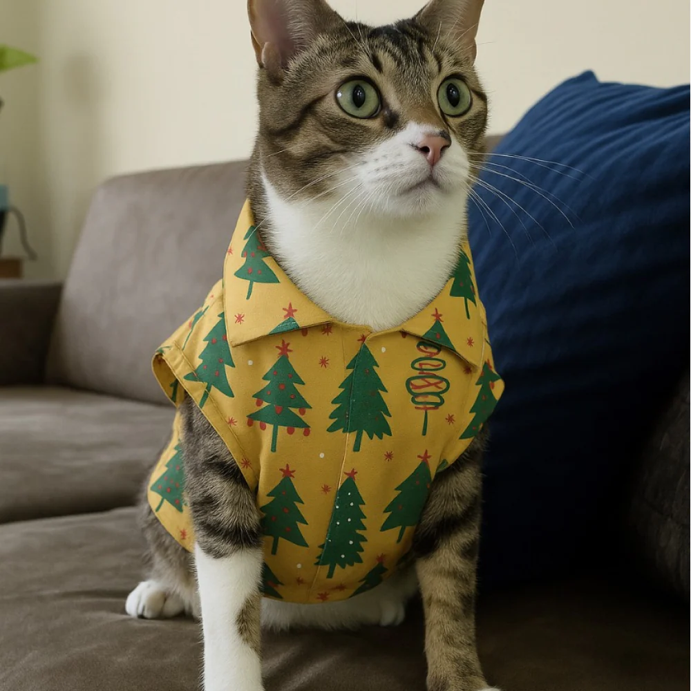 15 Furries Pine Tree Mendous Joy Shirts for Cats (Mustard) - Image 5