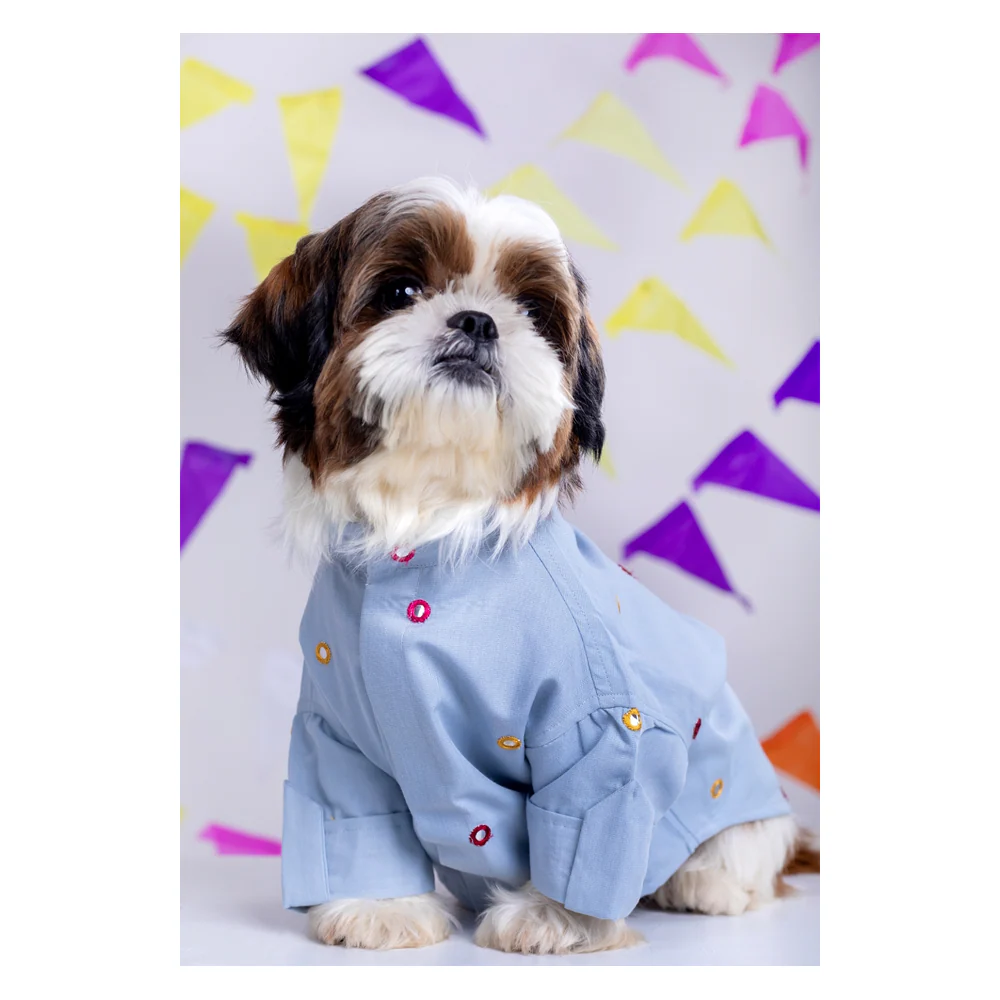 15buttons Mirrorwork Kurta for Dogs (Powder Blue) - Image 2