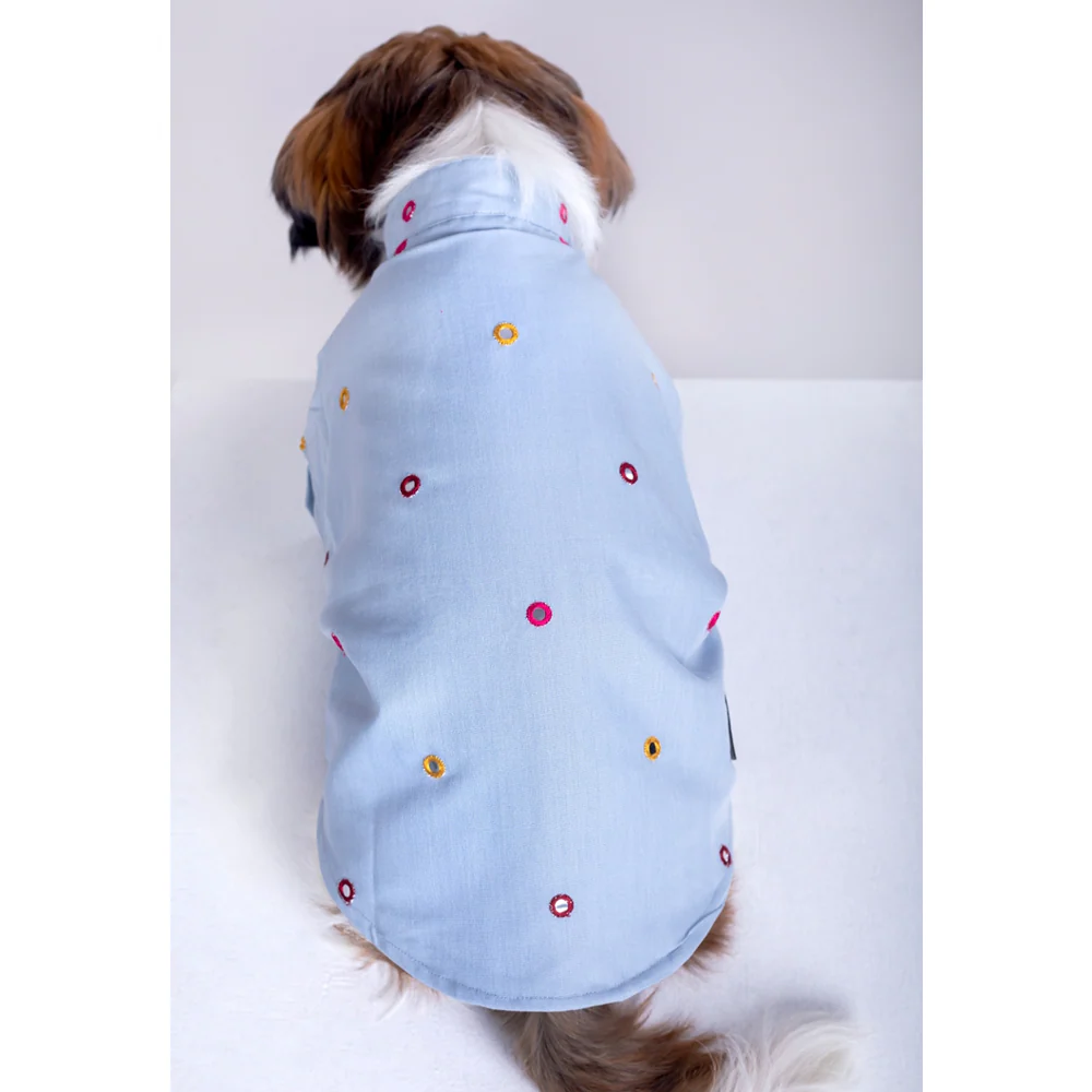 15buttons Mirrorwork Kurta for Dogs (Powder Blue) - Image 4