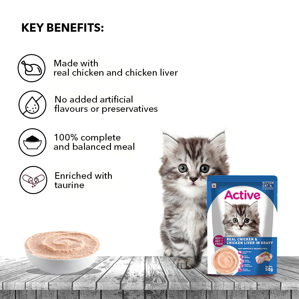Active Real Chicken & Chicken Liver in Gravy Kitten Cat Wet Food (Buy 1 Get 1) - Image 2