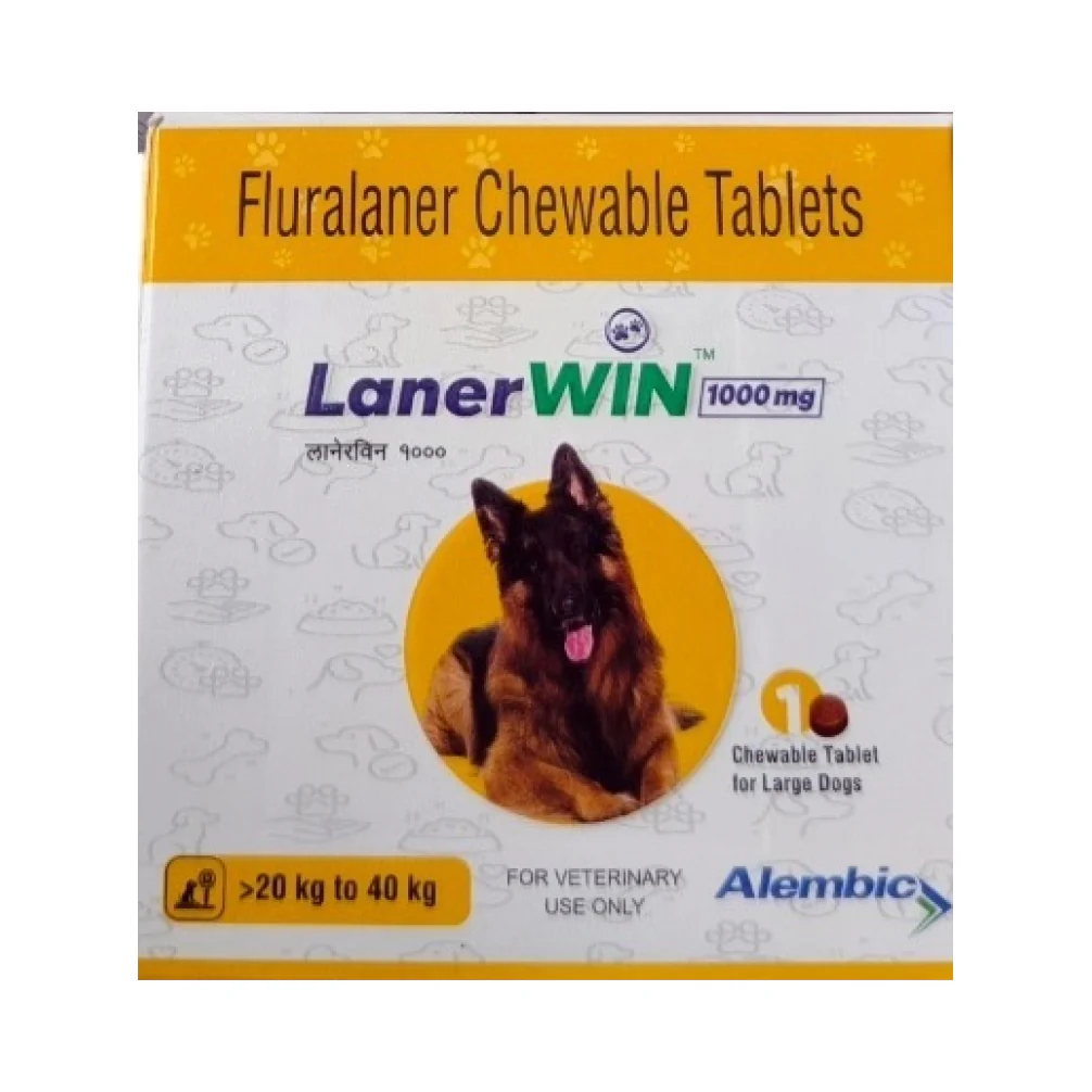 Alembic Lanerwin 1000mg (Fluralaner) Dog Tick & Flea Control Tablet (20 to 40kg) (1 tablet) - Image 2