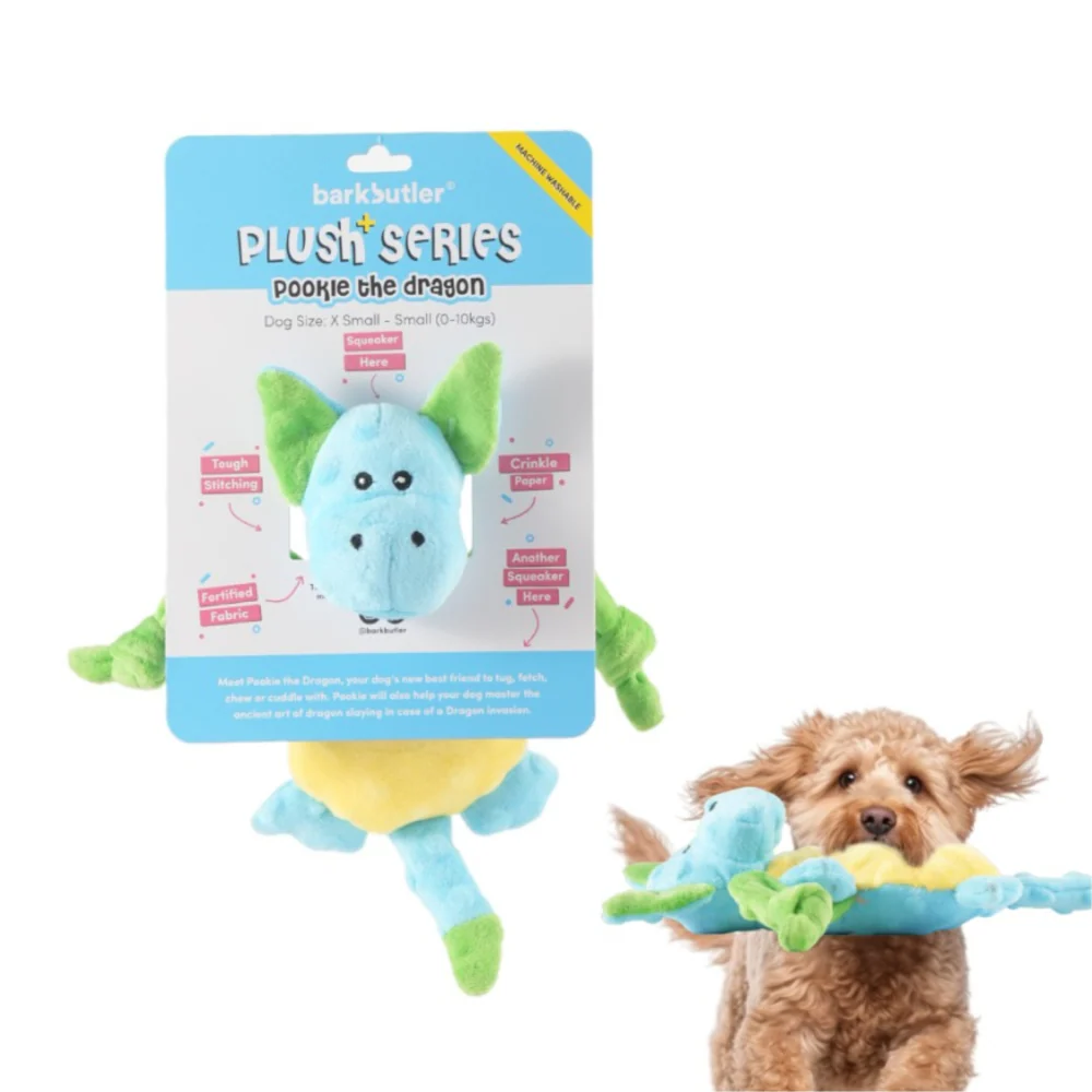 Barkbutler Pookie The Dragon Plush Toy for Dogs | For Medium Chewers (Blue) - Image 7