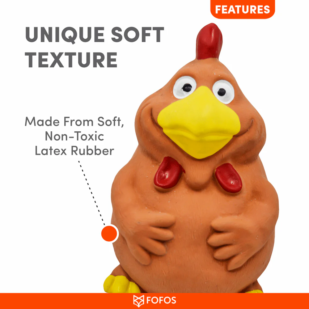 Barkbutler x Fofos Latex Bi Rooster Squeaky Toy for Dogs (Brown) - Image 7