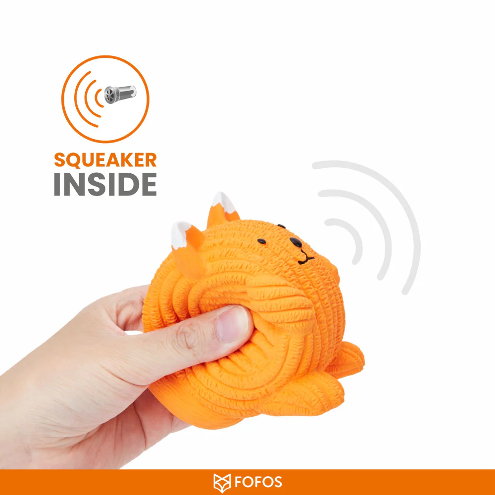 Barkbutler x Fofos Latex Fox Ball Squeaky Toy for Dogs (Orange) - Image 4