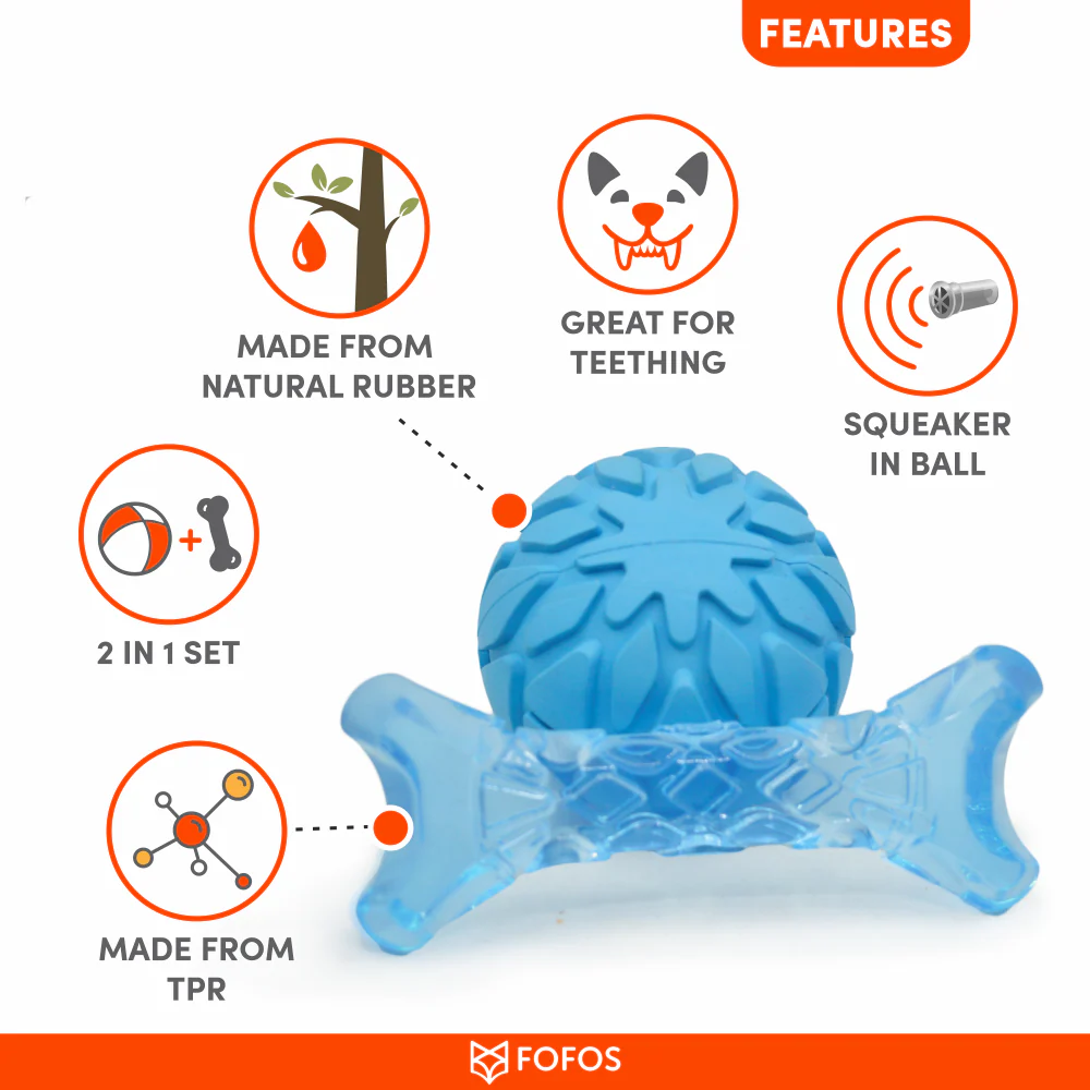 Barkbutler x Fofos Milk Bone & Ball Durable Interactive Chew Toy for Dogs (Blue) - Image 4