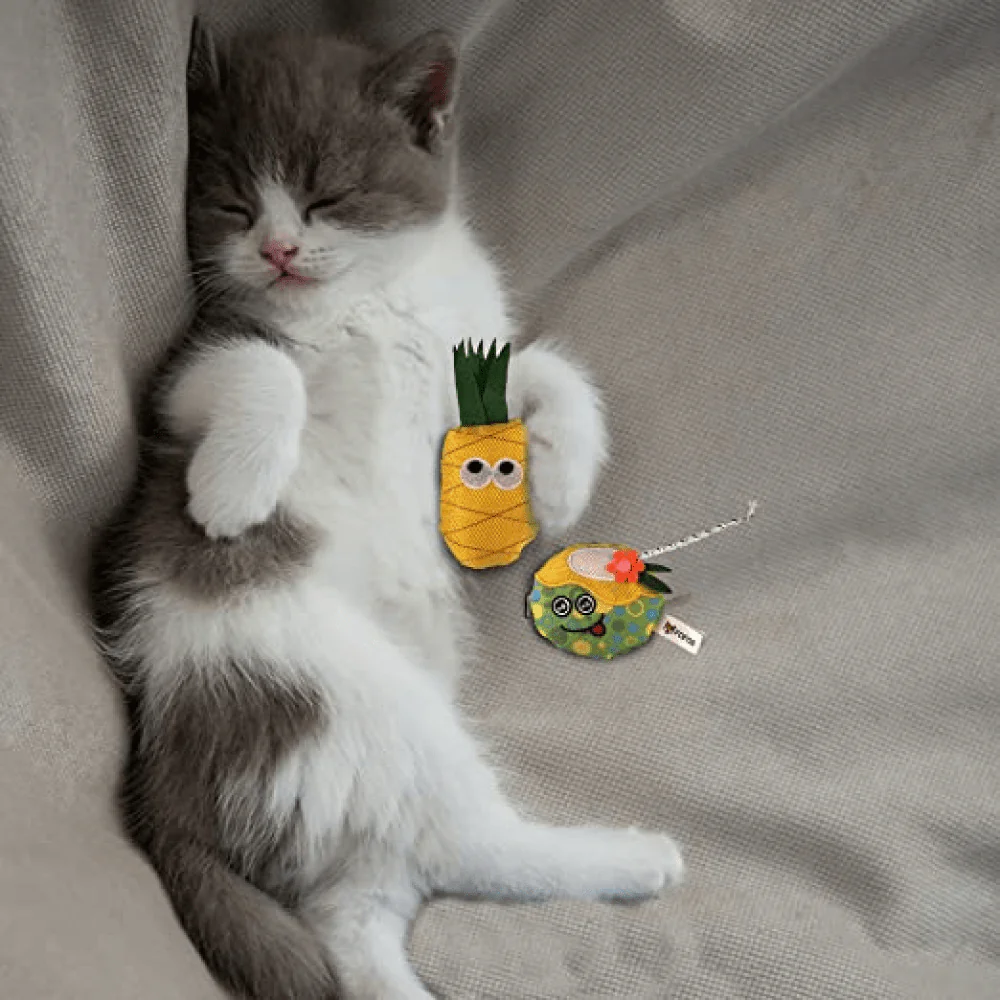 Barkbutler x Fofos Summer Juice with Pineapple Interactive Toy for Cats (Yellow) - Image 5