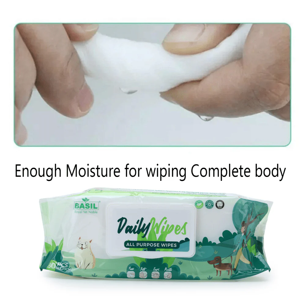 Basil All Purpose Wet Wipes for Dogs and Cats (18x20 cm) - Image 5