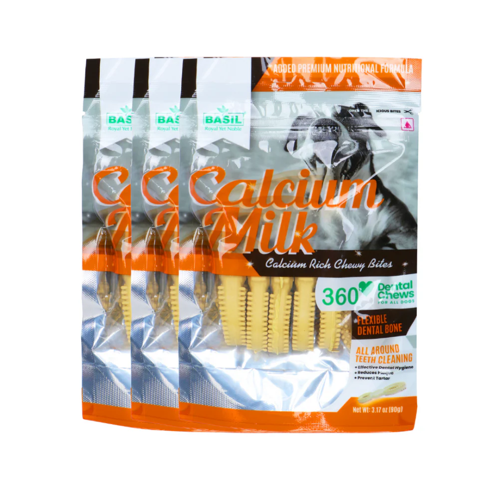 Basil Calcium Milk Chewy Bone Dog Treat - Image 2