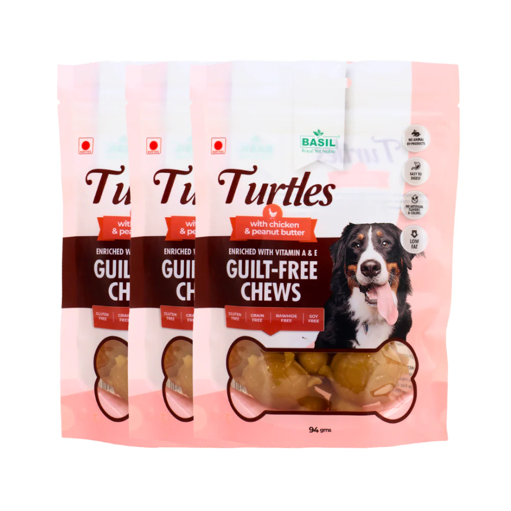 Basil Chicken & Peanut Butter Turtle Shaped Dog Chew Treats - Image 3