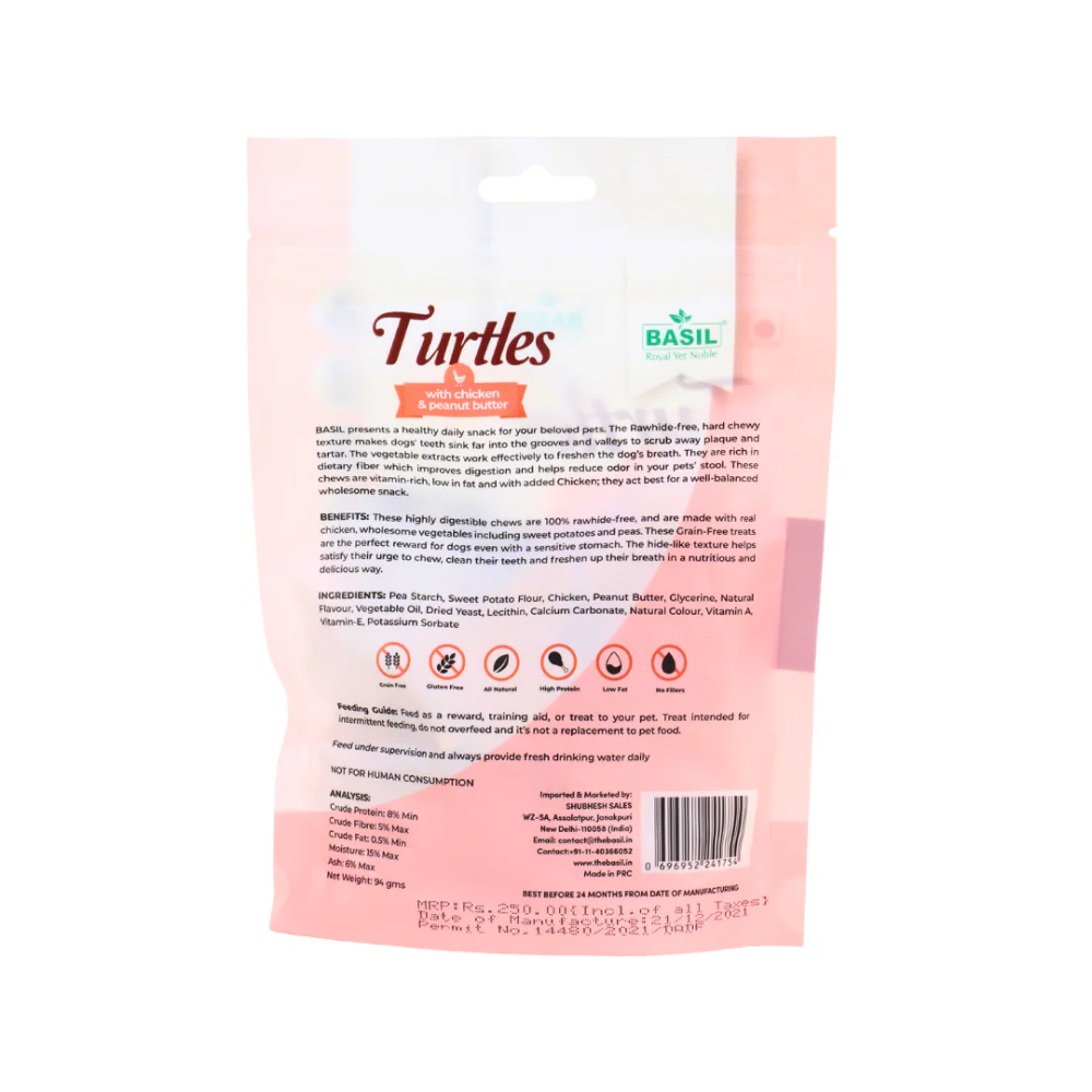 Basil Chicken & Peanut Butter Turtle Shaped Dog Chew Treats - Image 7