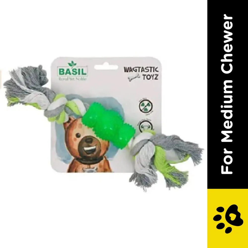 Basil Cotton Rope Rubber Chew Toy with Hard TPR Centre for Dogs - Image 2