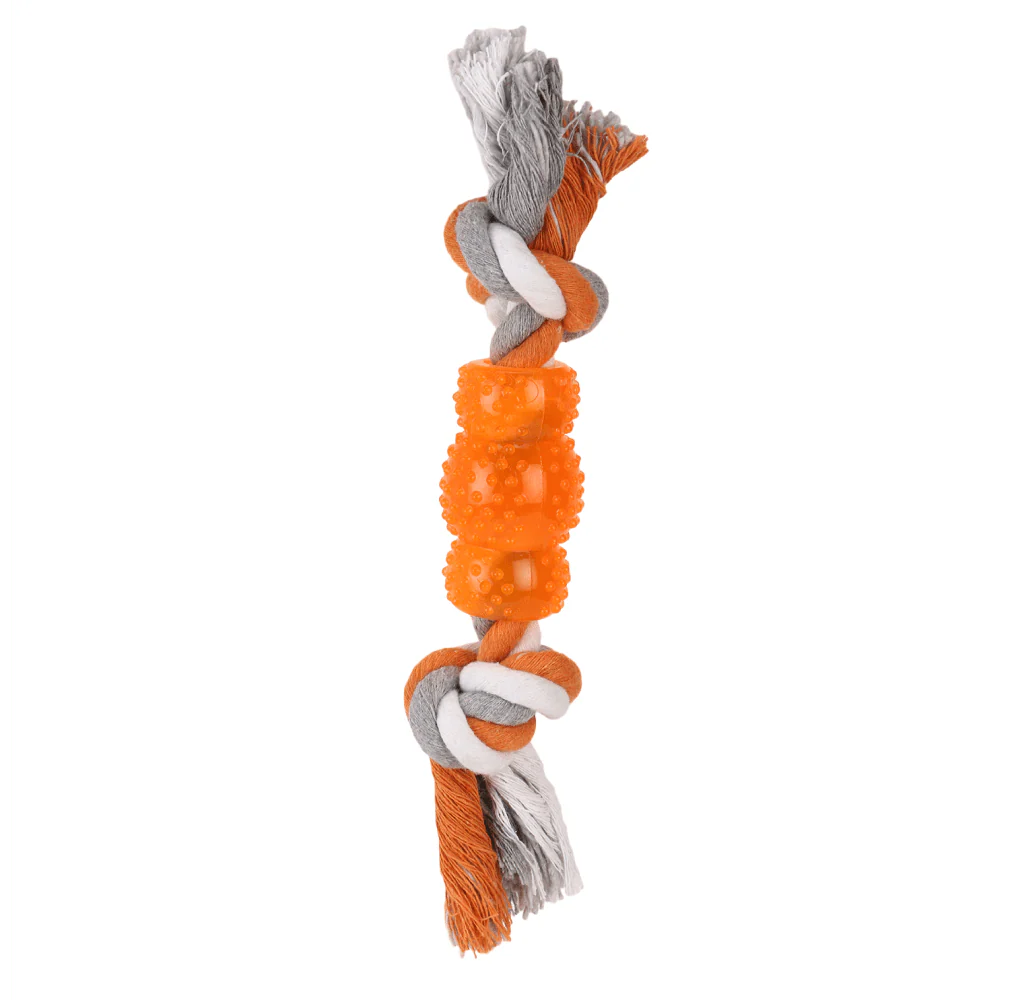 Basil Cotton Rope Rubber Chew Toy with Hard TPR Centre for Dogs (Orange) - Image 3