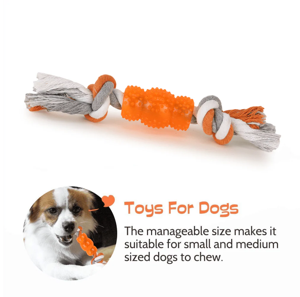 Basil Cotton Rope Rubber Chew Toy with Hard TPR Centre for Dogs (Orange) - Image 4