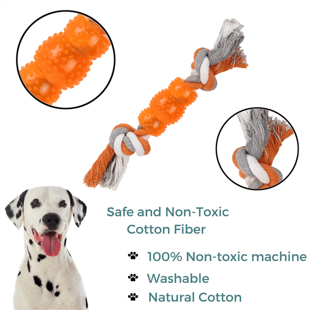 Basil Cotton Rope Rubber Chew Toy with Hard TPR Centre for Dogs (Orange) - Image 5