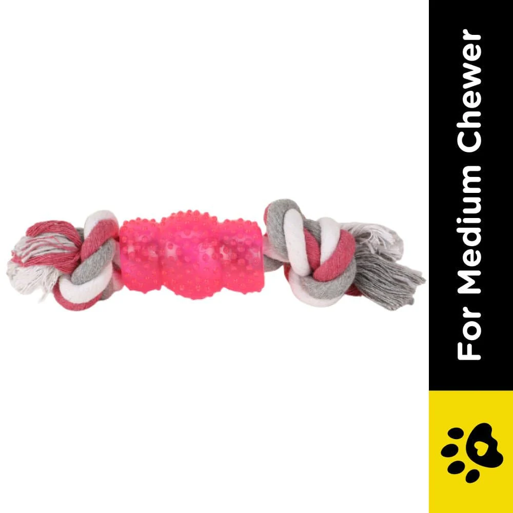 Basil Cotton Rope Rubber Chew Toy with Hard TPR Centre for Dogs (Pink) - Image 2