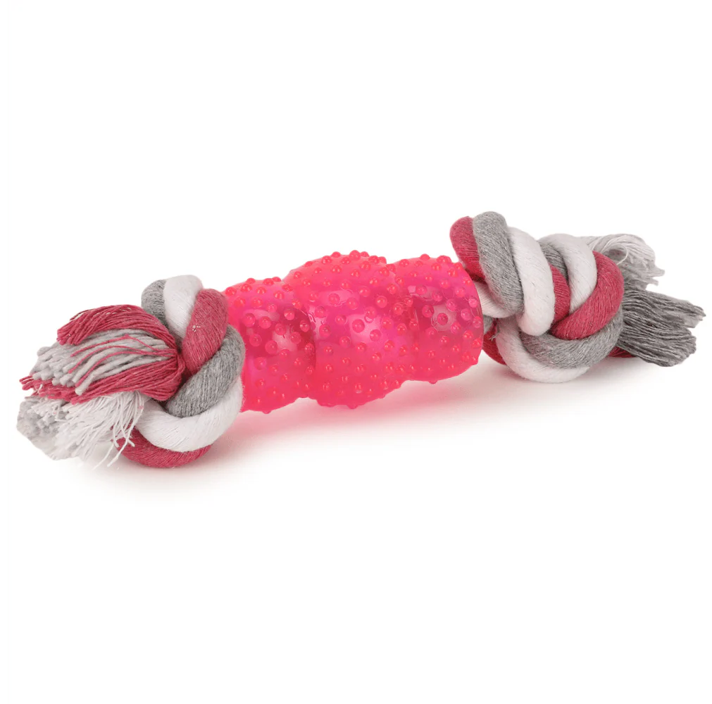 Basil Cotton Rope Rubber Chew Toy with Hard TPR Centre for Dogs (Pink) - Image 3