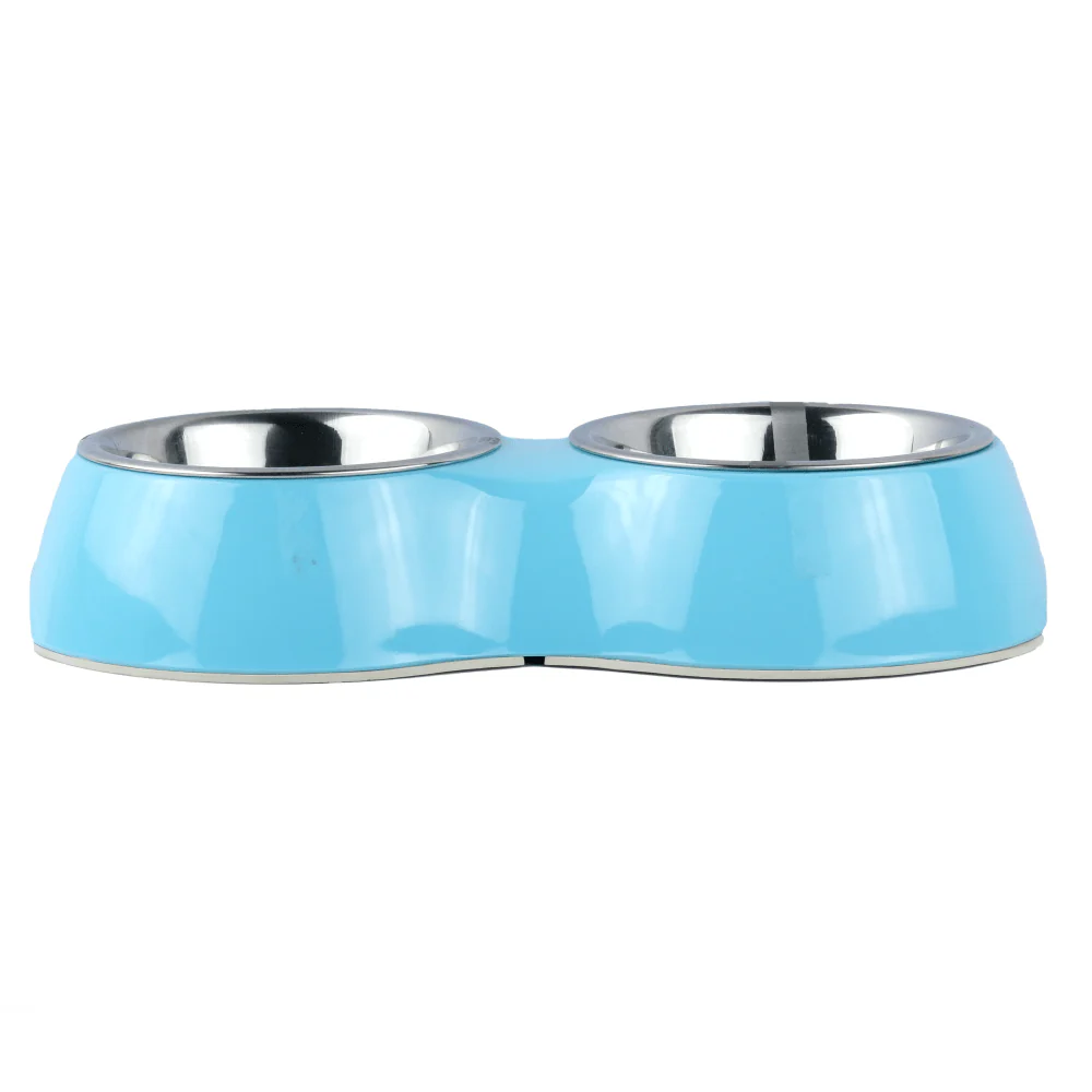 Basil Double Melamine Bowl Dinner Set for Dogs and Cats (Blue) - Image 2