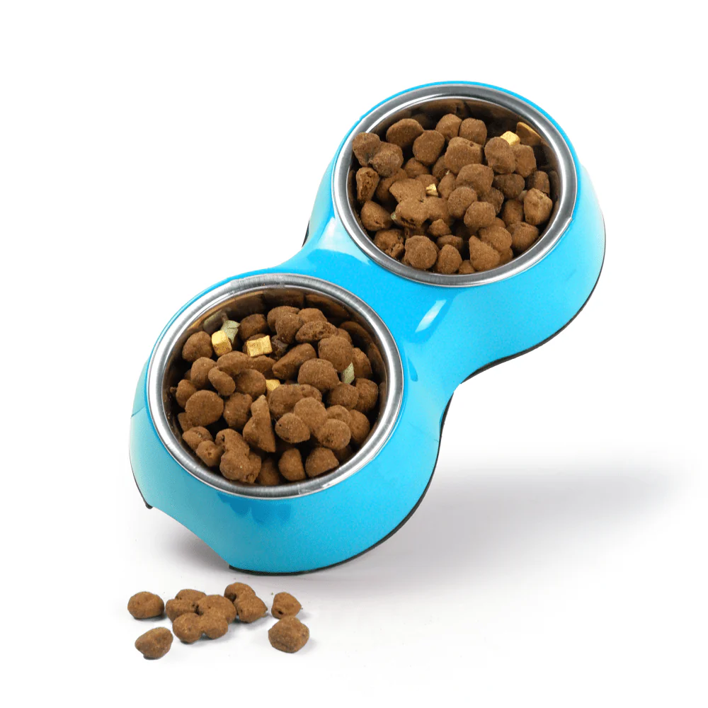 Basil Double Melamine Bowl Dinner Set for Dogs and Cats (Blue) - Image 6