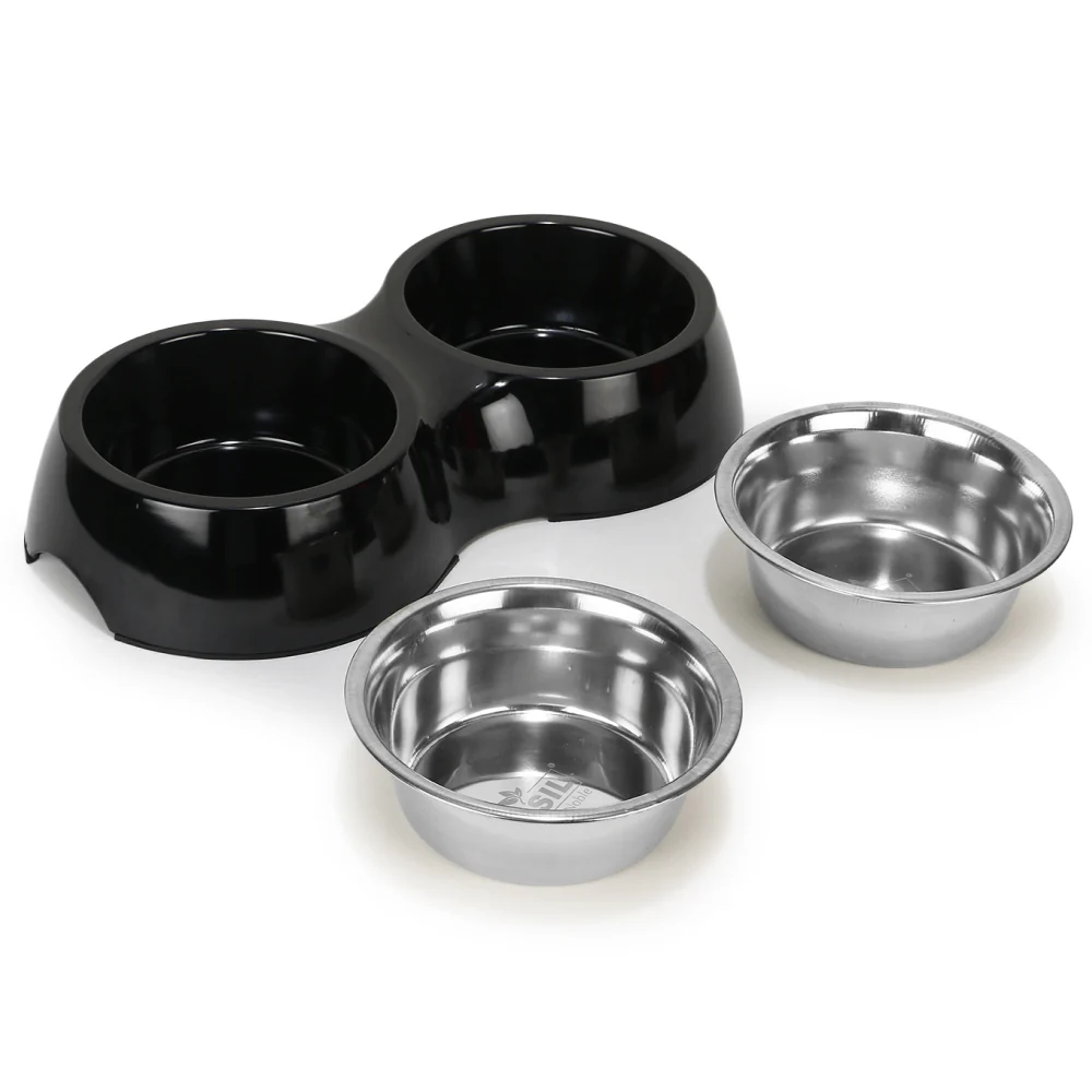 Basil Double Melamine Bowl Dinner Set for Dogs and Cats - Image 3
