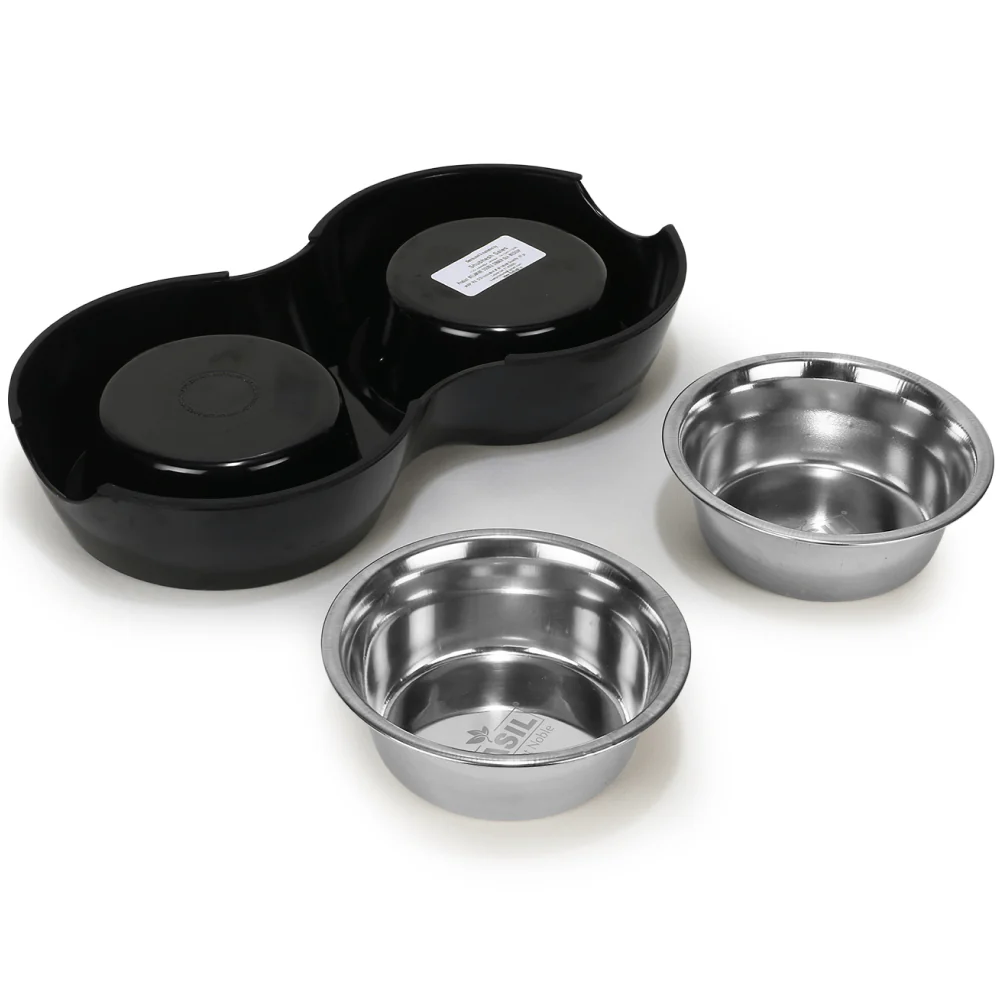 Basil Double Melamine Bowl Dinner Set for Dogs and Cats - Image 4