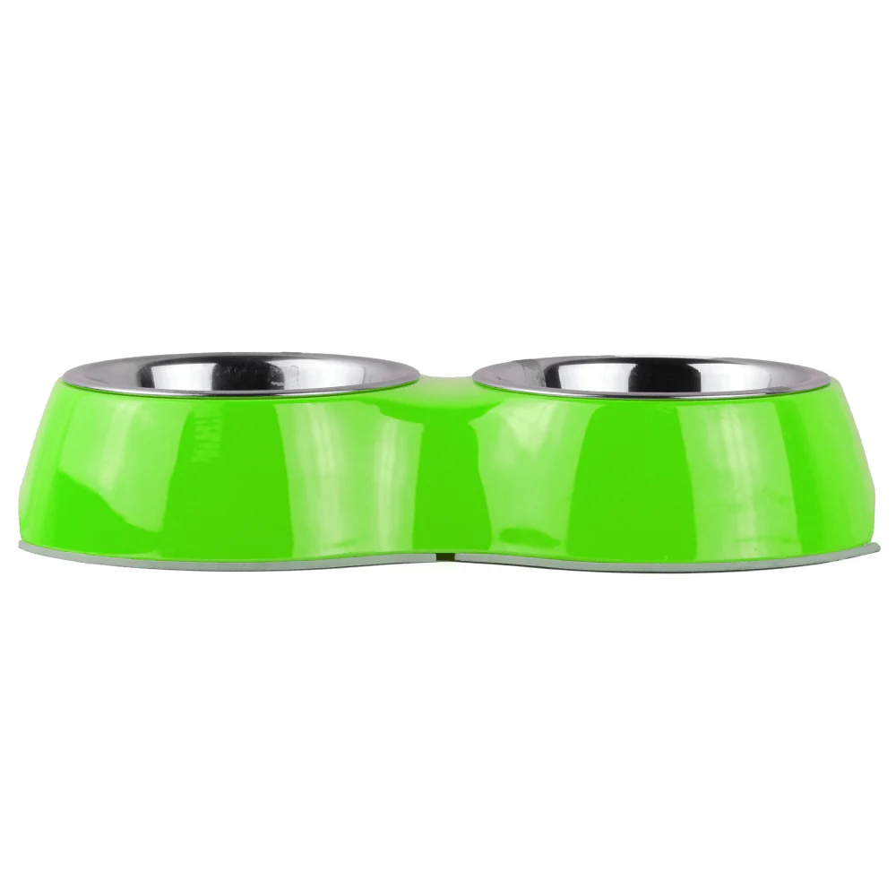 Basil Double Melamine Bowl Dinner Set for Dogs and Cats (Green) - Image 2