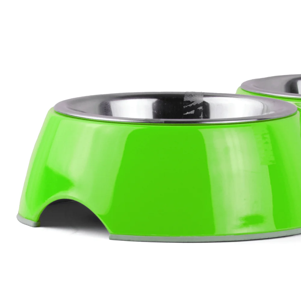 Basil Double Melamine Bowl Dinner Set for Dogs and Cats (Green) - Image 3
