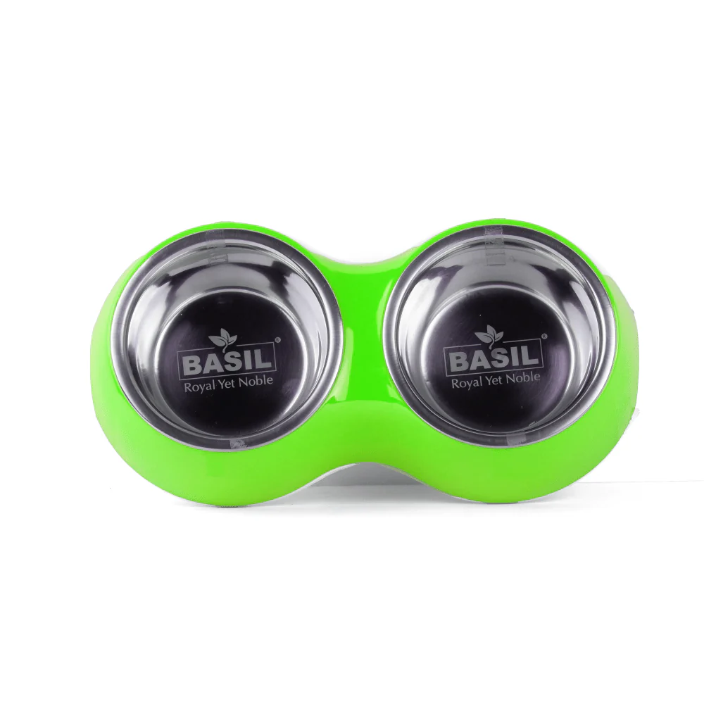 Basil Double Melamine Bowl Dinner Set for Dogs and Cats (Green) - Image 4