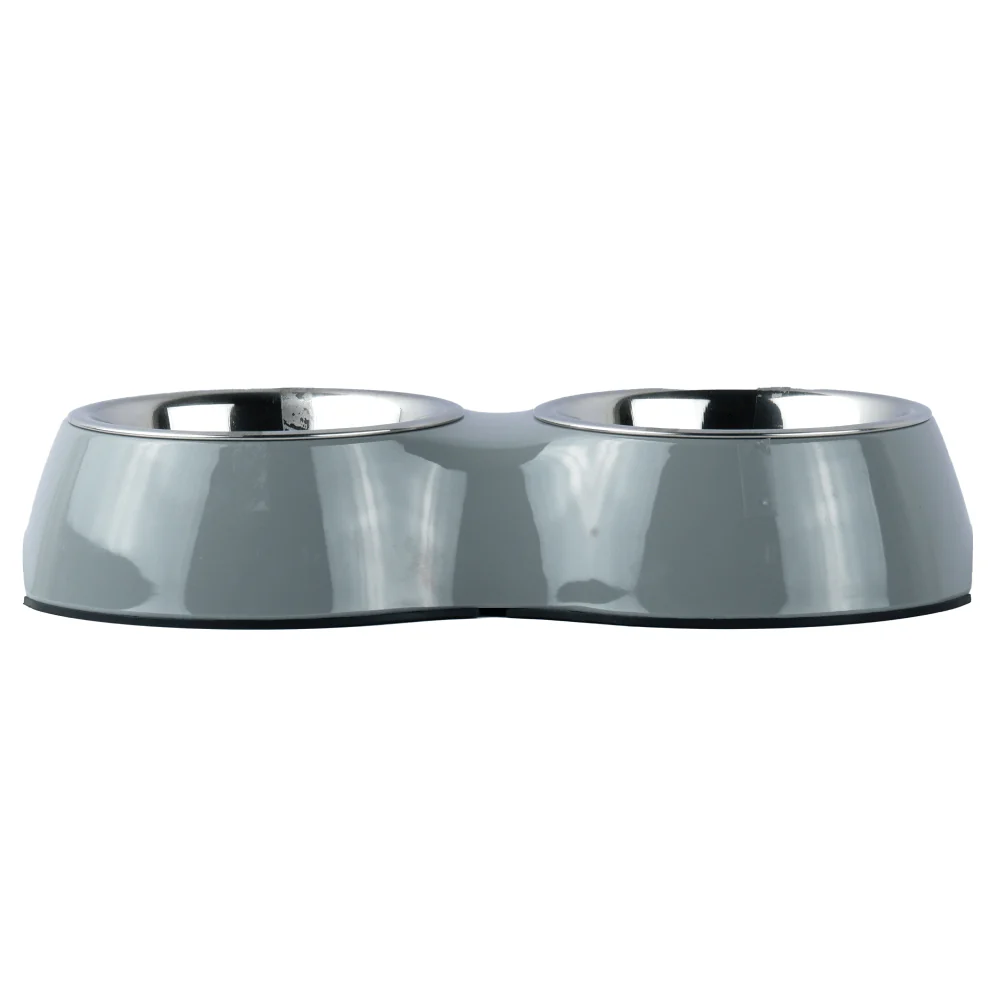 Basil Double Melamine Bowl Dinner Set for Dogs and Cats (Grey) - Image 5