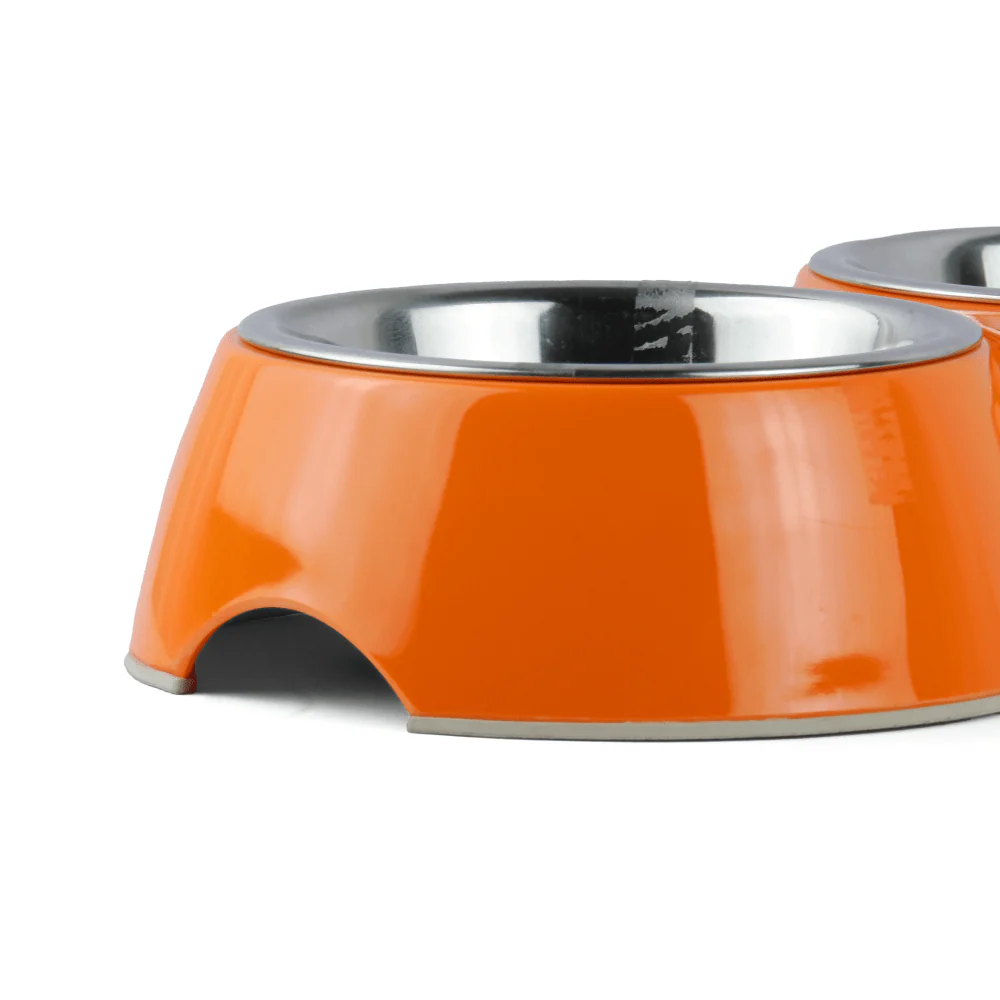 Basil Double Melamine Bowl Dinner Set for Dogs and Cats (Orange) - Image 2