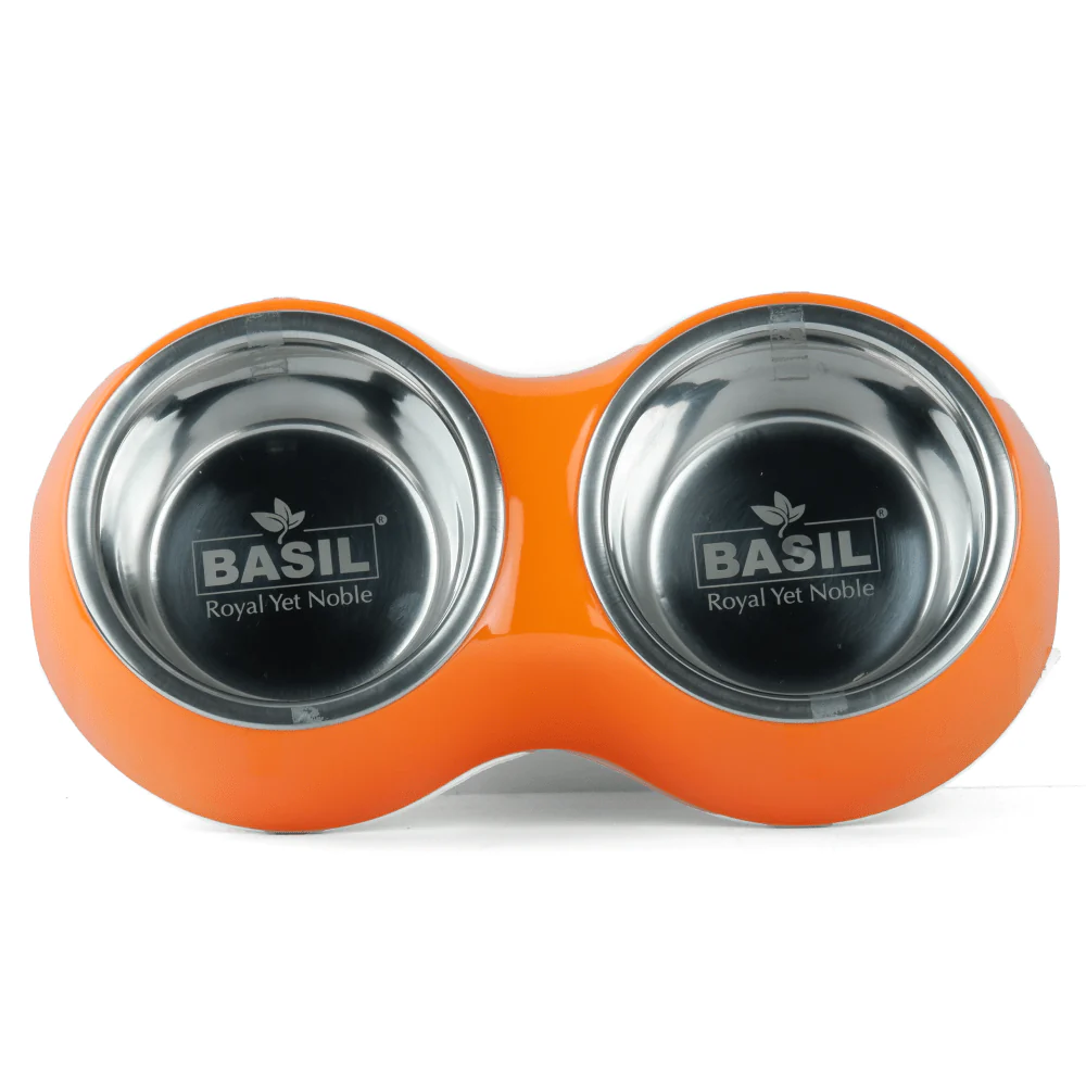 Basil Double Melamine Bowl Dinner Set for Dogs and Cats (Orange) - Image 3