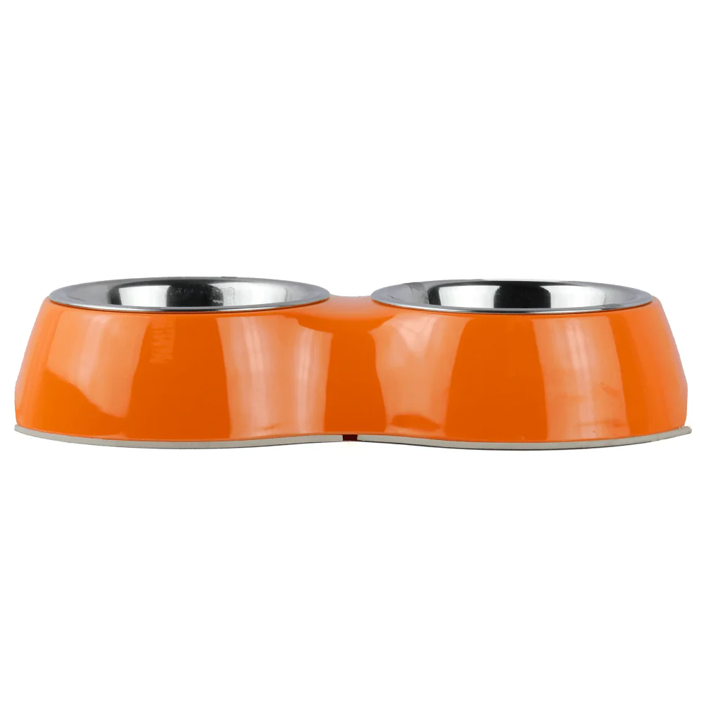 Basil Double Melamine Bowl Dinner Set for Dogs and Cats (Orange) - Image 5
