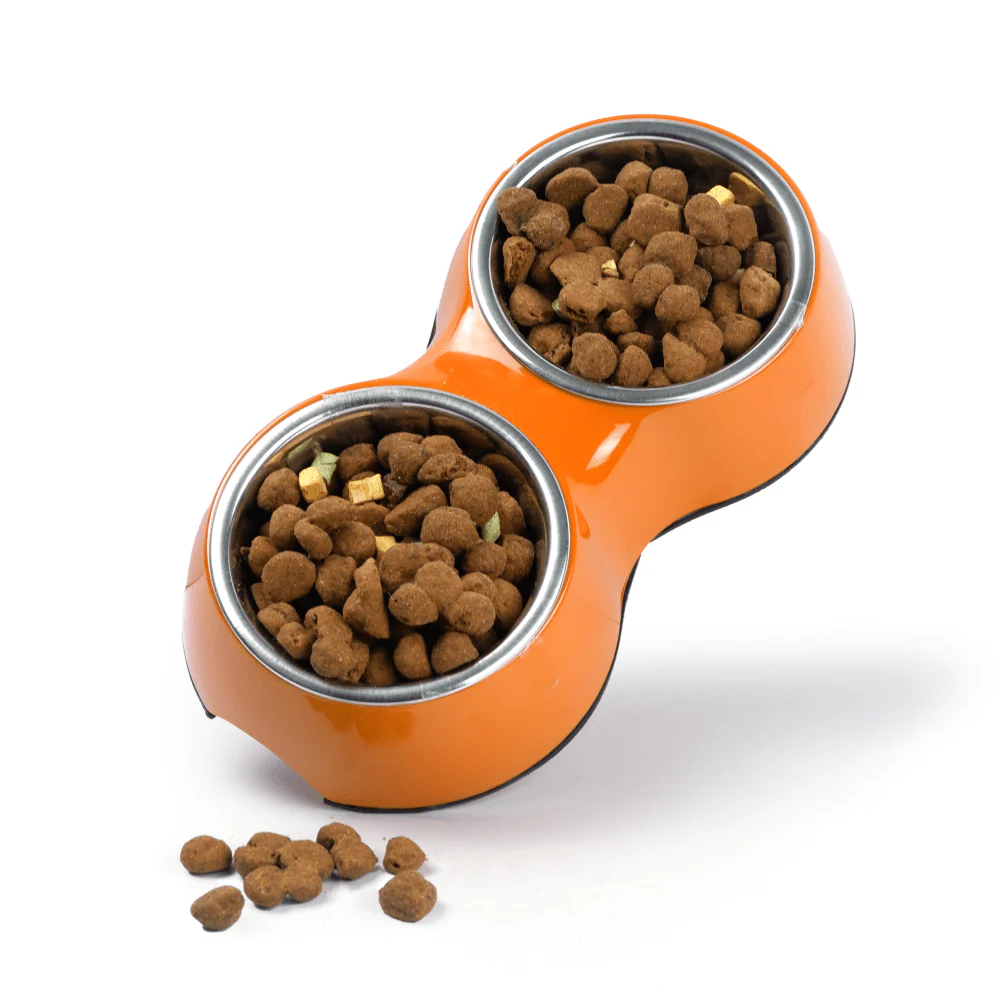 Basil Double Melamine Bowl Dinner Set for Dogs and Cats (Orange) - Image 6