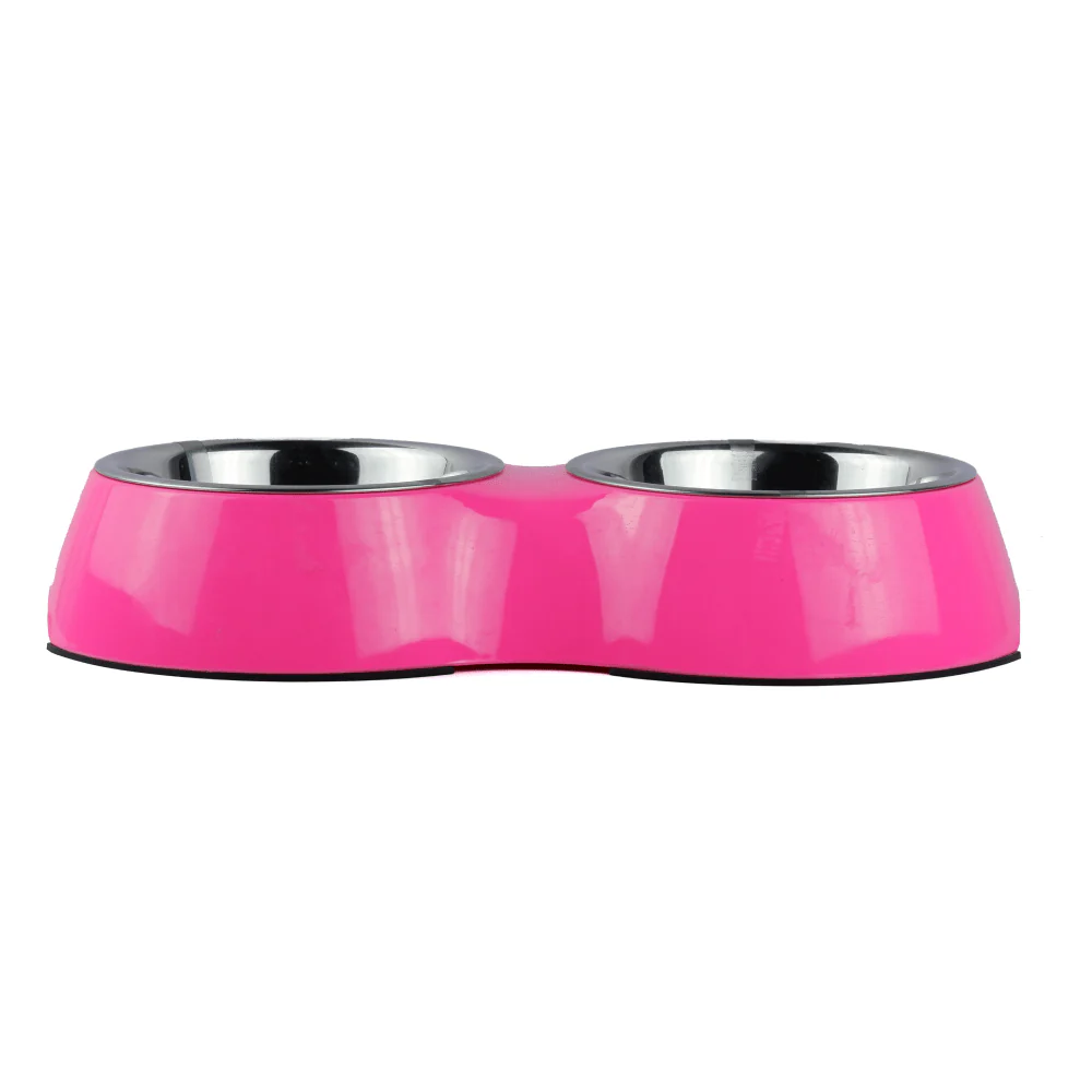 Basil Double Melamine Bowl Dinner Set for Dogs and Cats (Pink) - Image 2