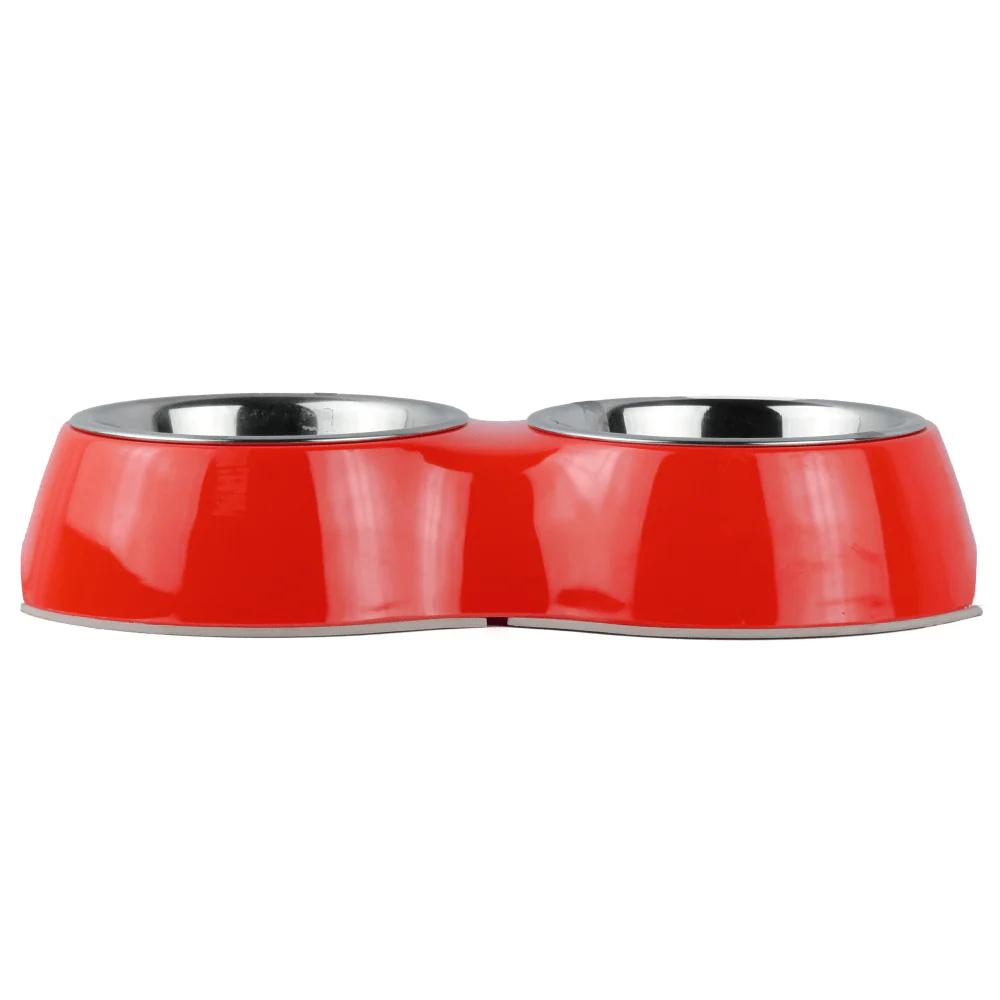 Basil Double Melamine Bowl Dinner Set for Dogs and Cats (Red) - Image 2