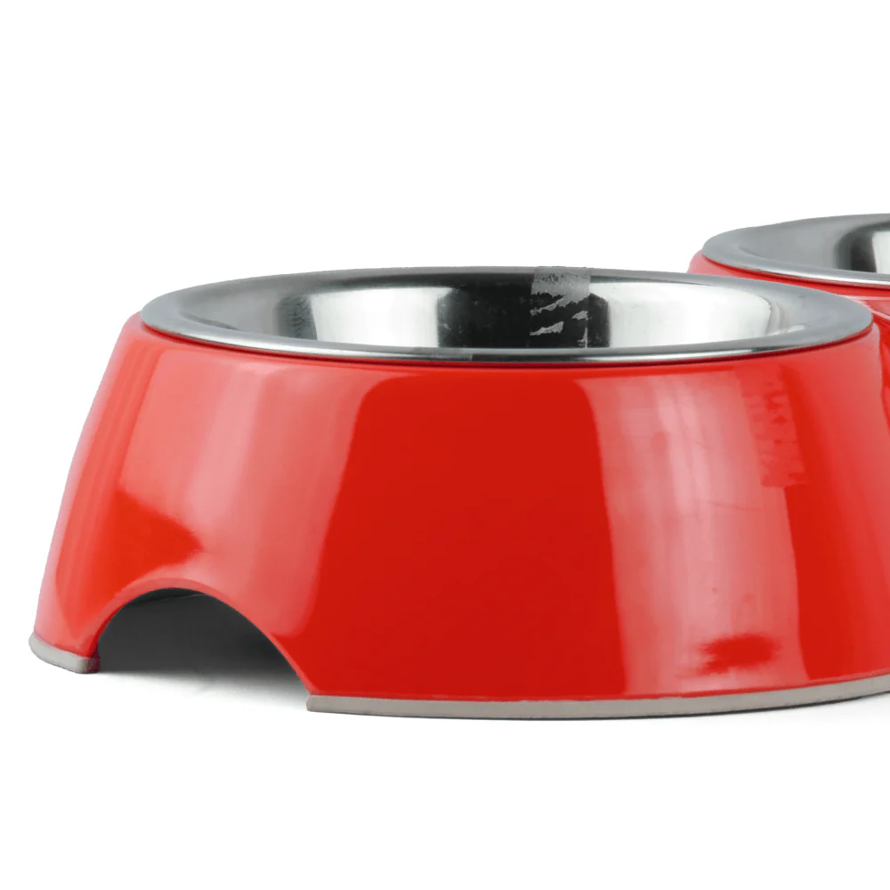 Basil Double Melamine Bowl Dinner Set for Dogs and Cats (Red) - Image 3