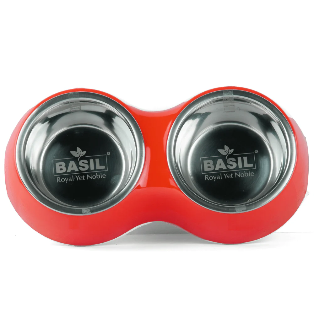 Basil Double Melamine Bowl Dinner Set for Dogs and Cats (Red) - Image 5