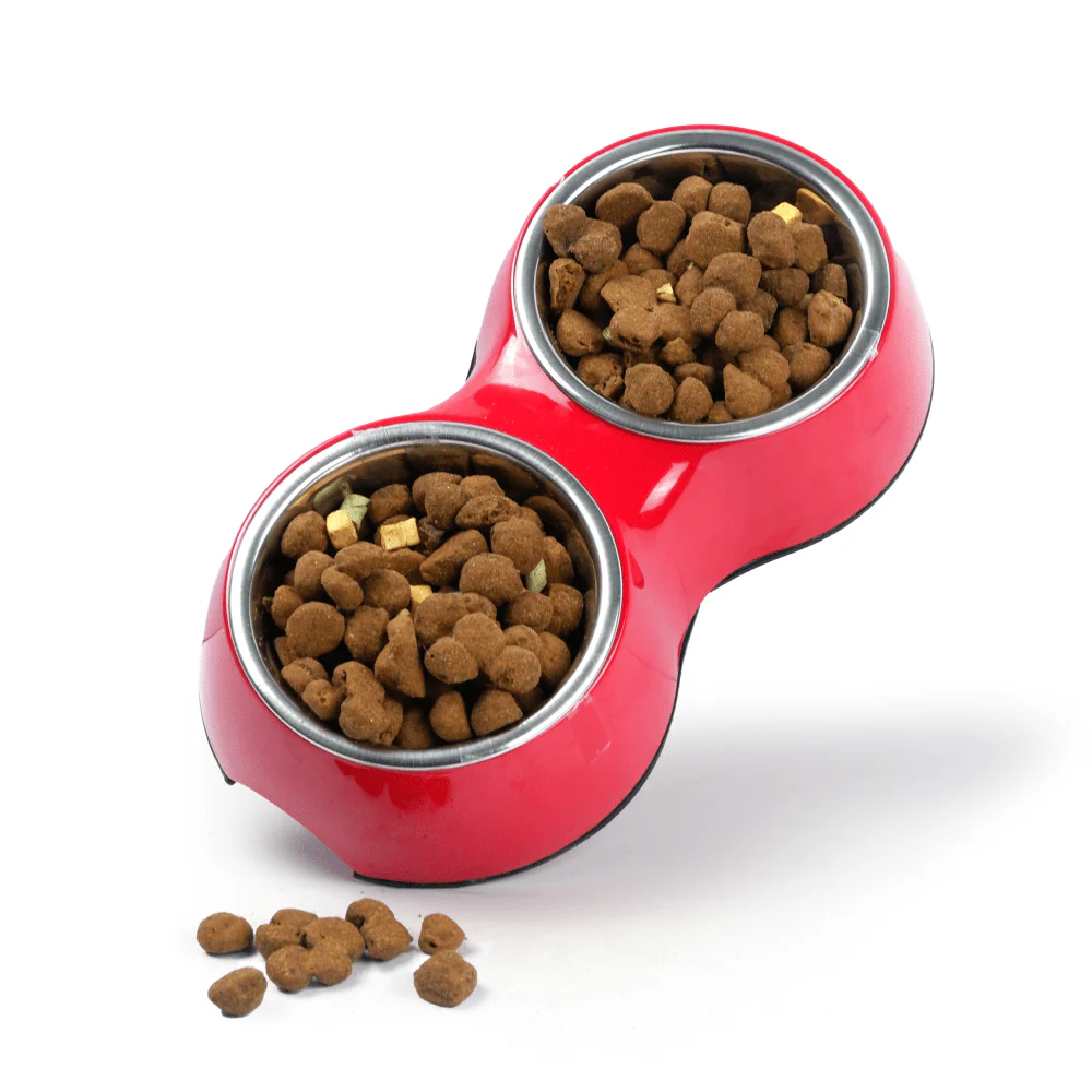 Basil Double Melamine Bowl Dinner Set for Dogs and Cats (Red) - Image 6