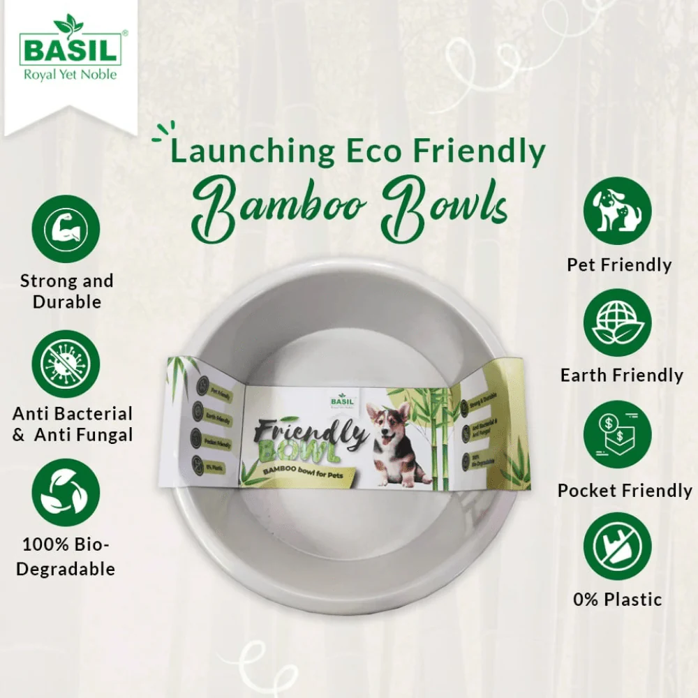 Basil Eco Friendly Bamboo Bowl for Dogs (Beige) - Image 2