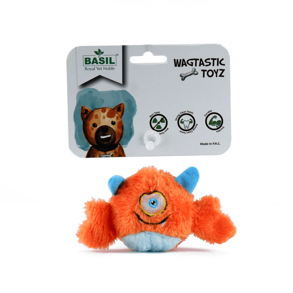 Basil Plush Monster Ball Toy with Squeaky Ball Inside for Dogs and Cats | For Medium Chewers (Orange) - Image 2