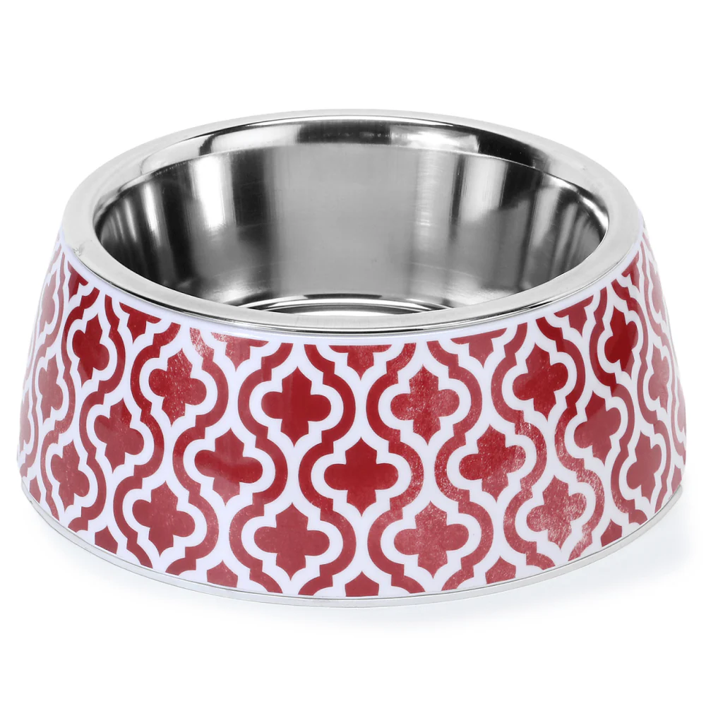 Basil Red Indie Print Melamine Bowl for Dogs and Cats - Image 2