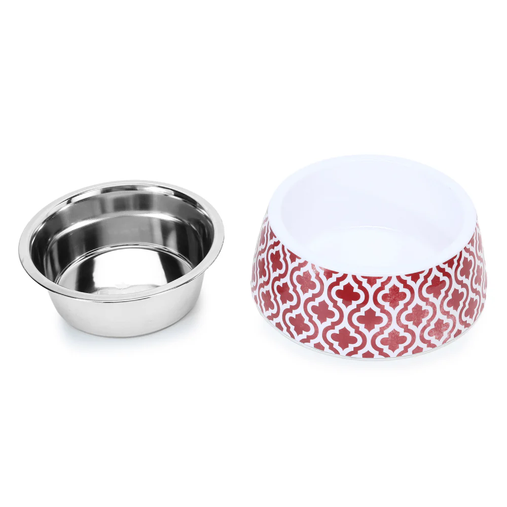 Basil Red Indie Print Melamine Bowl for Dogs and Cats - Image 4